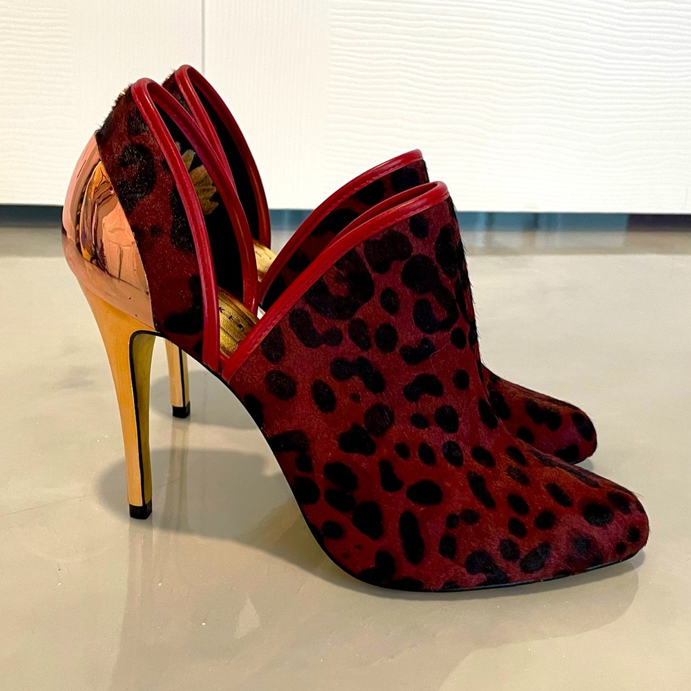 Ted Baker London ALENK Heels Animal Print Burgundy Red Gold Stiletto